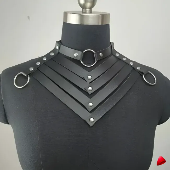 Collier Travesti Cuir Bondage Choker Harajuku Rivets — galerie