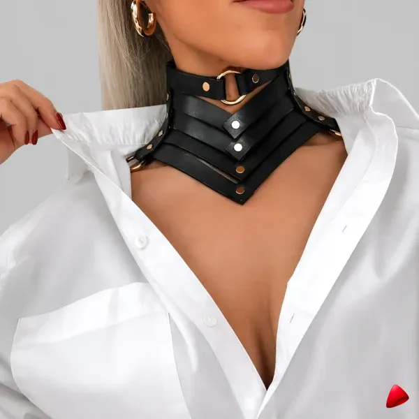 Collier Travesti Cuir Bondage Choker Harajuku Rivets — image principale
