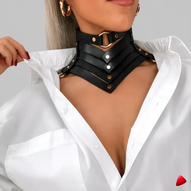 Collier Travesti Cuir Bondage Choker Harajuku Rivets — image principale