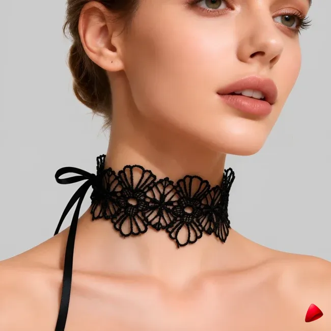 Collier Travesti Ras du Cou Dentelle Noeud Doux Gothique — image principale