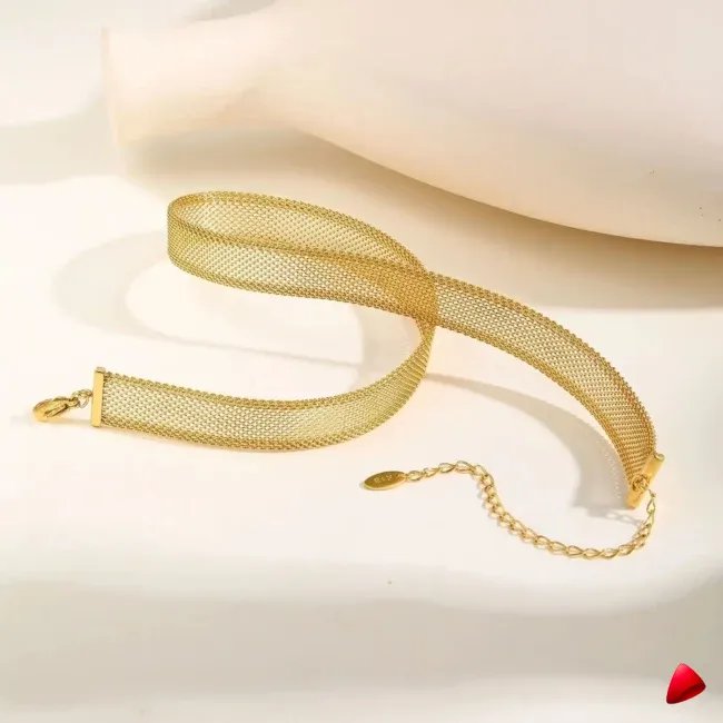 Collier Travesti Maille Creuse Or Acier Inoxydable Choker — galerie