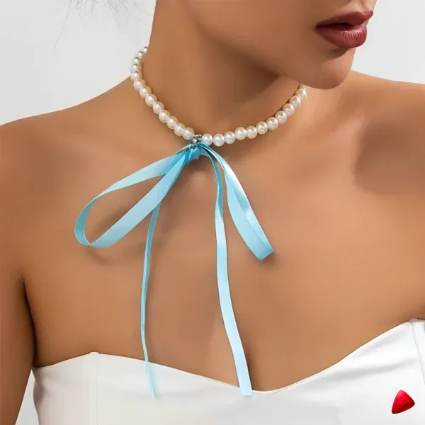 Collier Travesti Perle Ruban Velours Coloriste Vintage — galerie