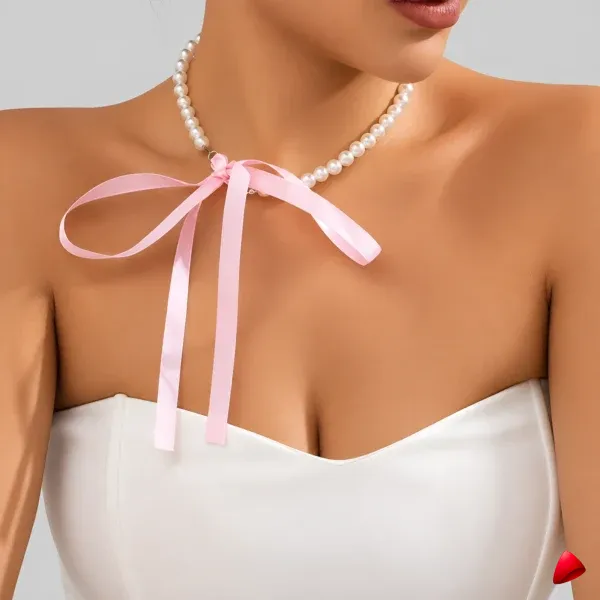 Collier Travesti Perle Ruban Velours Coloriste Vintage — image principale