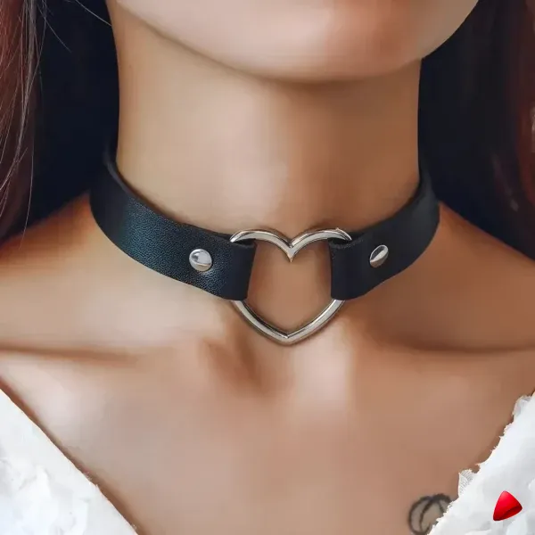 Collier Travesti Punk Multicolore Coeur Serrure Cuir PU — galerie