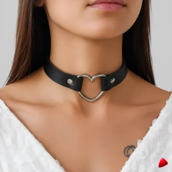 Collier Travesti Punk Multicolore Coeur Serrure Cuir PU — image principale