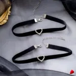 Collier Travesti Ras du Cou Velours Coeur Cristal Noir — galerie