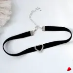 Collier Travesti Ras du Cou Velours Coeur Cristal Noir — galerie