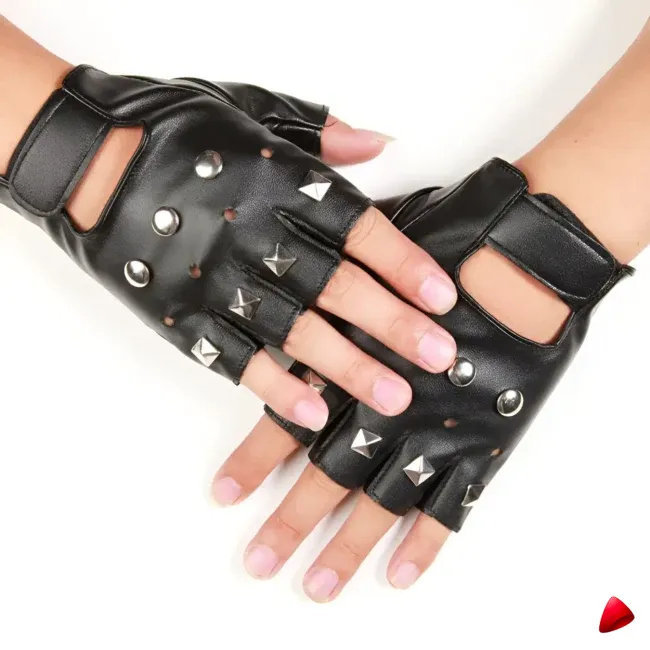 Gants Travesti Clous Cuir Sans Doigts, vue galerie