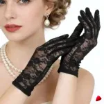 Gants Travesti Dentelle Florale Courts, vue galerie