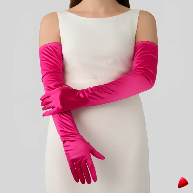 Gants Travesti Fuchsia Satin Long, image principale