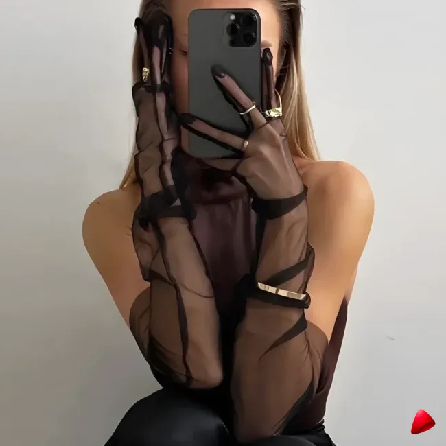 Gants Travesti Fumé Tulle Longs, vue galerie