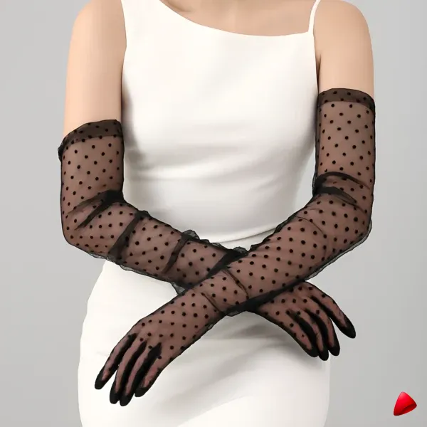Gants Travesti Pois Tulle Longs, image principale