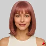Perruque Travesti Rose Poudré Carré Lisse Frange, image principale